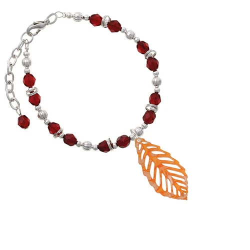 Acrylic Large Leaf Pearly Orange Maroon Beaded Bracelet