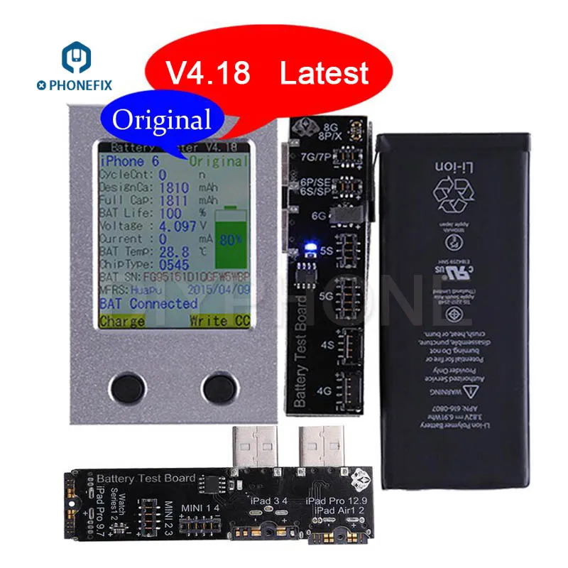 

PHONEFIX Battery Tester Battery Information Test Tool For iPhone X 8 8P 7plus 6 6S 5 5S 4 4S iPad Mini Air One Key Clear Cycle