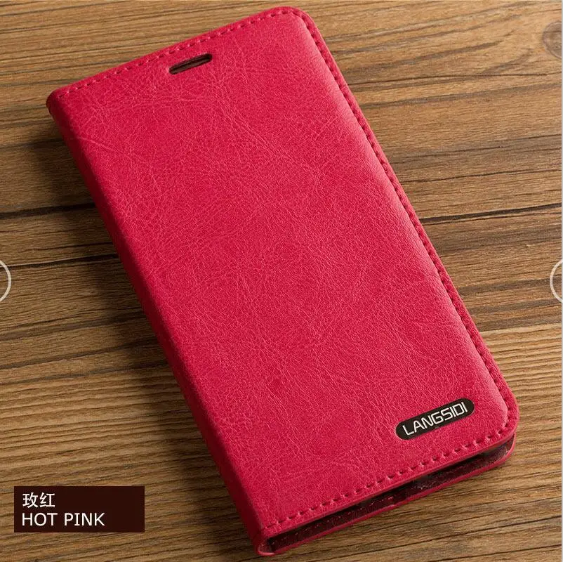 Wangcangli из натуральной кожи раскладушка три карты масло воск кожаный чехол-книжка для телефона для Huawei P10 Plus чехол для телефона все ручной работы - Цвет: 05-Hot pink