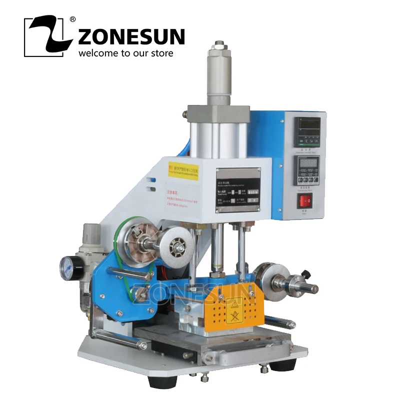 

ZONESUN ZY-819B 80*90mm Hot Foil Pneumatic Stamping Press Printer for Leather Paper Customized Printable Area Embossing machine