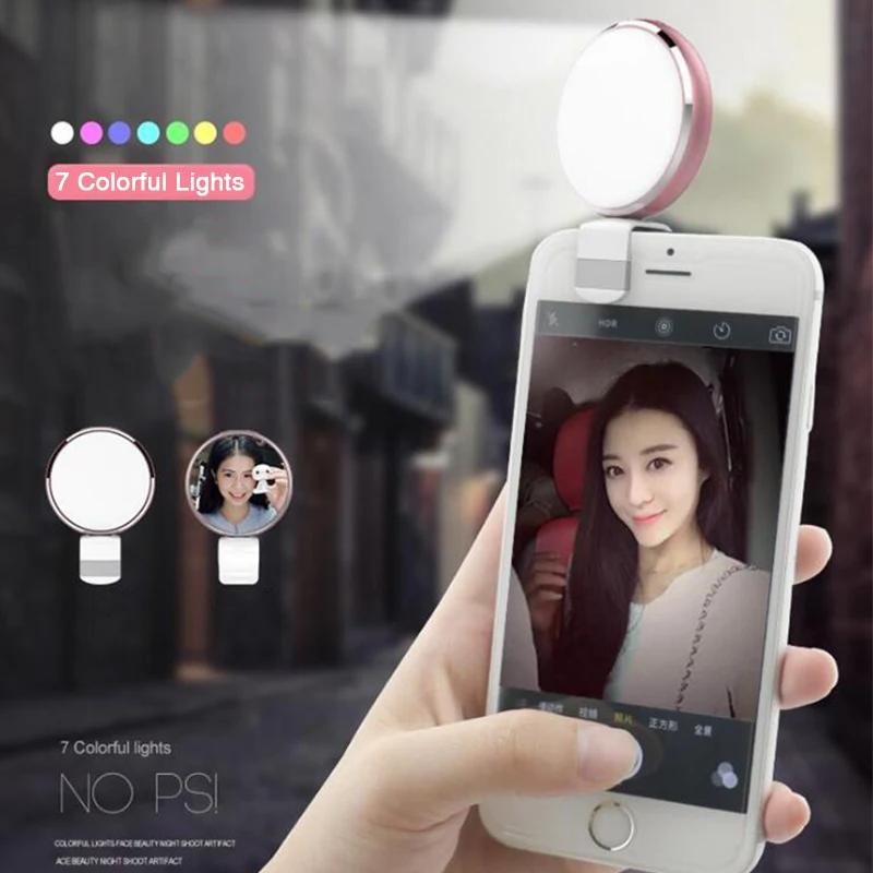 

7 Colorful Selfie Light Rechargeable USB For Iphone Samsung Phone Flash Led Photo Aluminum Ring Light Para Celular Usb Ring Lamp