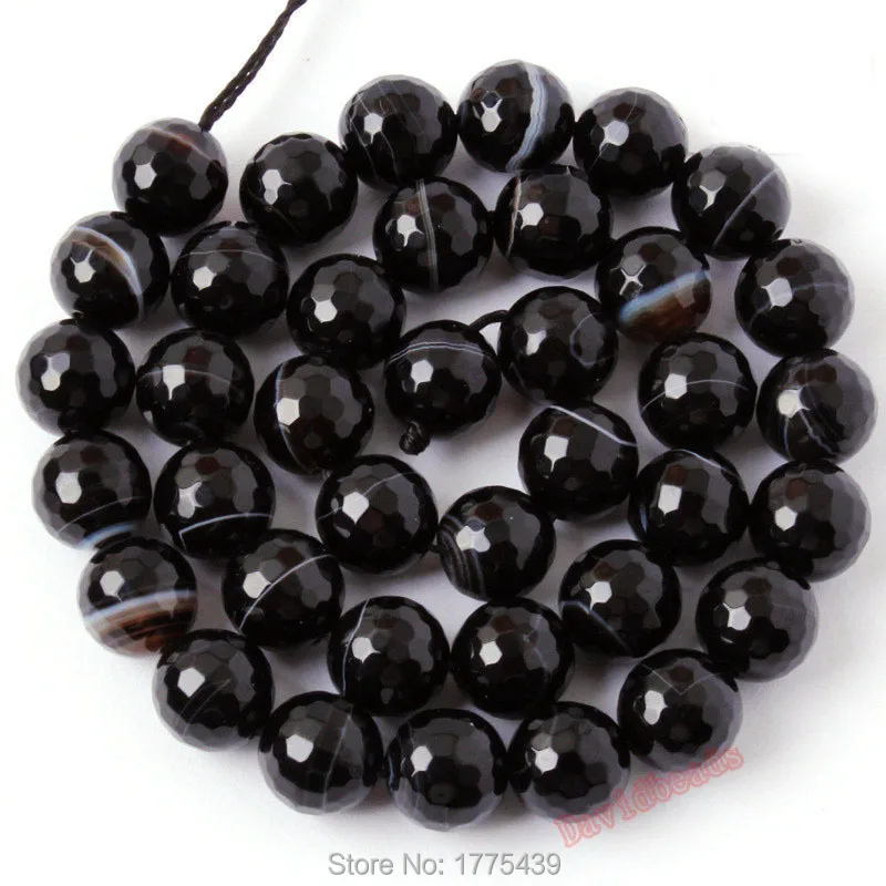 Gray-Free-Shipping-8-10-12mm-Banded-Round-Shape-Black-Agate-Onyx-Loose-Beads-Strand-15-Jewellery
