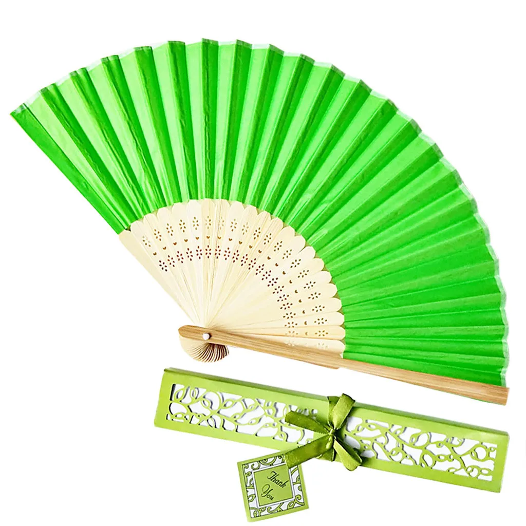 Свадебные ароматные вечерние, резные, бамбуковые, складные, шелковые веера, китайский стиль, деревянные веера, женские вееры, Abanicos Para Boda - Цвет: Зеленый