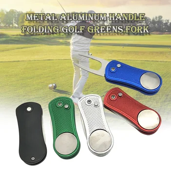 

2019 Newly Divot Fork Tool with Button Magnetic Ball Marker Portable Foldable for Golf Club Ball MSD-ING