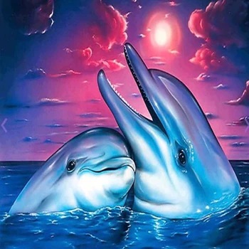 

Full Square Round Diamond 5D DIY Diamond Painting Dolphin Couple Diamond Embroidery Cross Stitch Rhinestone Mosaic Home Decor