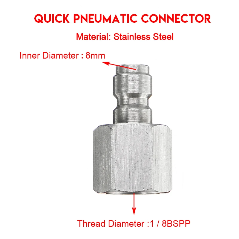 8 мм внутренний диаметр из нержавеющей стали быстрый разъем Airforce Пейнтбол Пневматический разъем адаптер резьба Диаметр высокого давления
