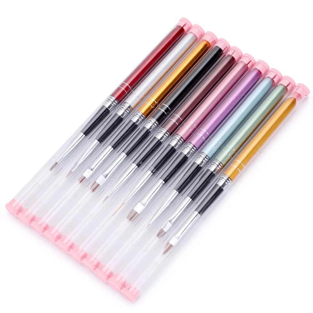 

10Pcs/lot Nail Art Brush Set 10 Colors Different Sizes Copper Handle Design Polish Nylon UV Gel Painting Nail Brushes