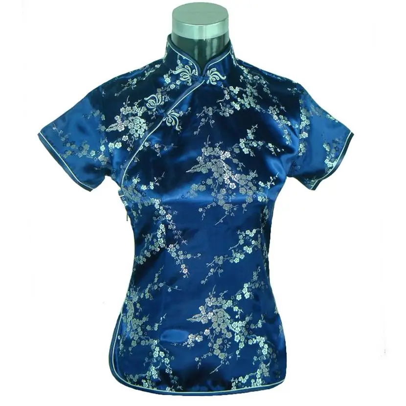 Hot Sale Light Purple Traditional Chinese Women's Shirt Tops Mujeres Camisa Summer Satin Blouse Flower Size S M L XL XXL A0030