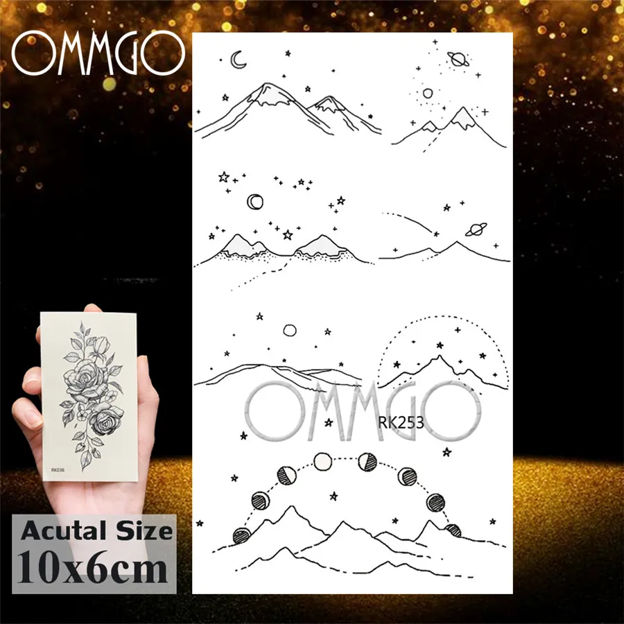 OMMGO Вселенная планеты милые Временные татуировки для детей черная наклейка боди арт рука Звезда поддельные татуировки звезда Пользовательские татуировки для детей - Цвет: ORK253