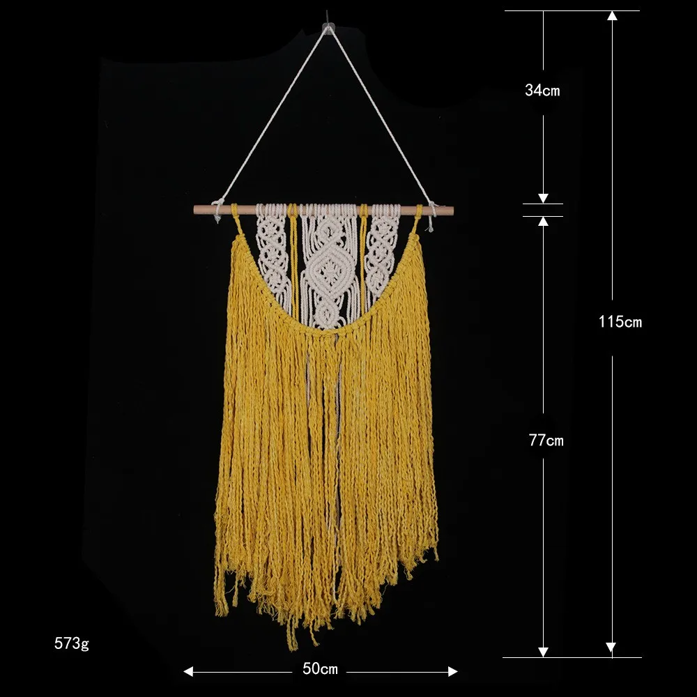 Желтый богемский настенный гобелен ручной работы хлопковые гобелены дома гостиная индийский макраме ручной работы украшения