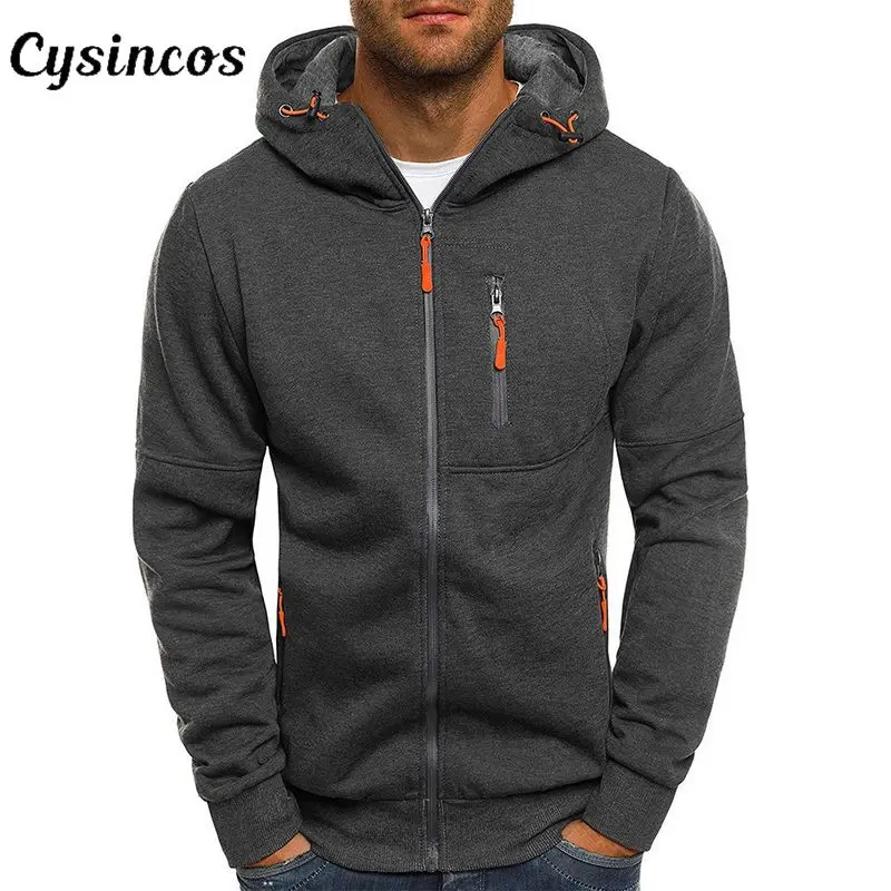 

CYSINCOS 2019 New Men's Hoodies Casual Sports Design Zipper Autumn Winter Jacket Long-sleeved Cardigan Hooded Men Hoodie