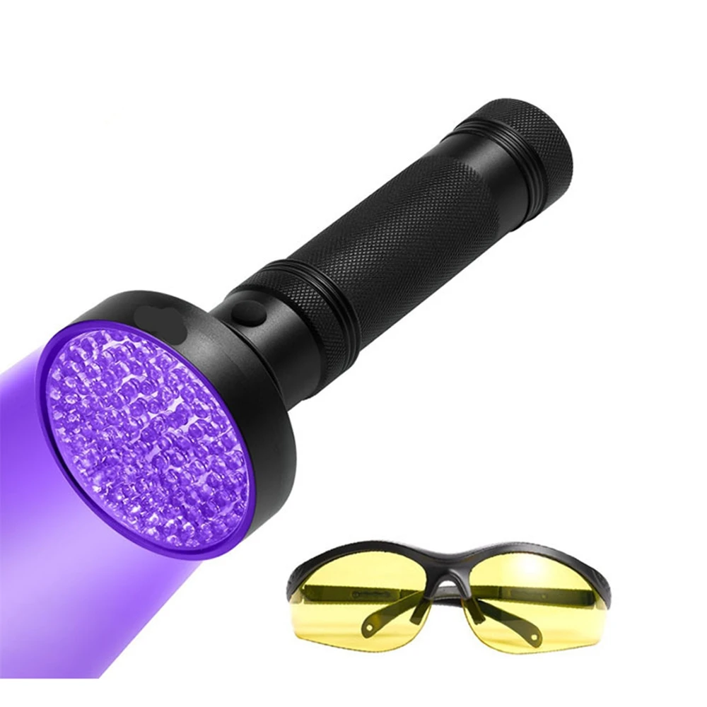 UV Flashlight 100 LED 395nm with UV Sunglasses Professional Detector