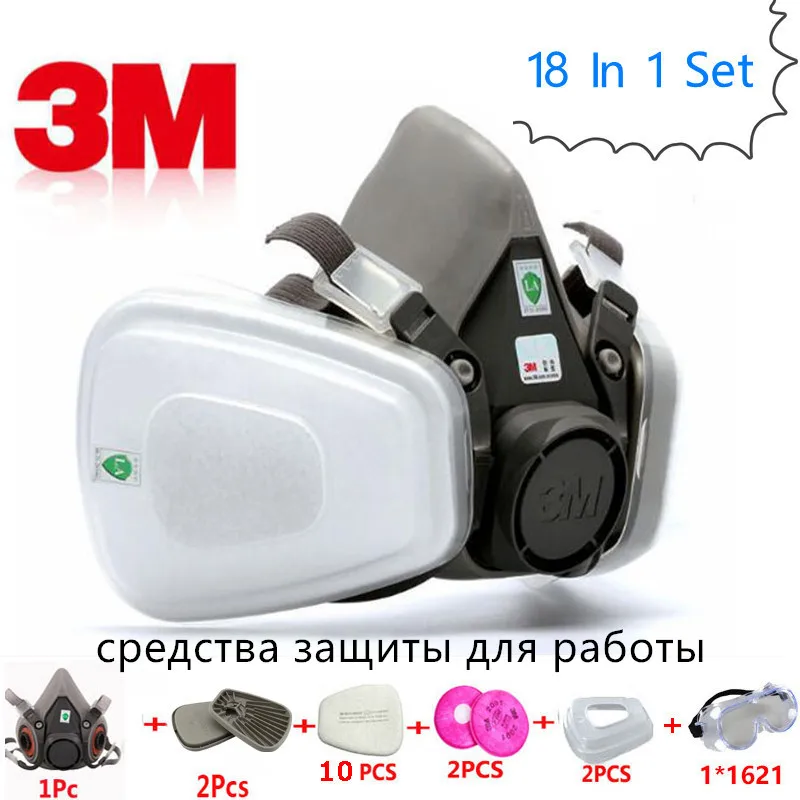 

18 in 1 3M 6200 603 Safety Gas Mask Protective Dust Respirator Particle Filter Mask Industrial Labor Paint Spray Chemical Goggle