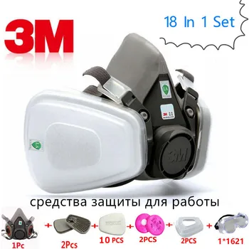 

18 in 1 3M 6200 Dust Mask Respirator with 2091 Particle Filter Industrial Labor Paint Spray Protective Goggle