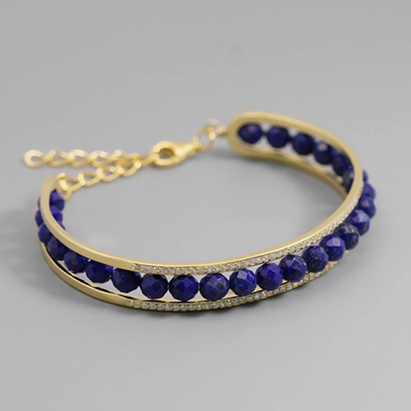Lotus Fun реальные 925 пробы серебро Природа Камень Браслет Fine Jewelry Регулируемый