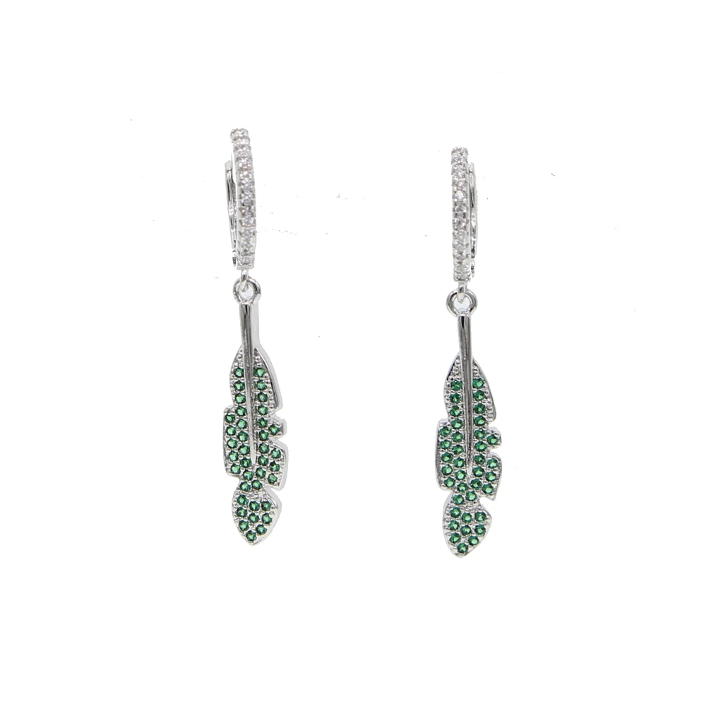 

2019 Vintage Jewelry Exquisite rose/silver Leaf Earrings Modern Beautiful green cz Ear dangle Earrings For Women Brincos Bijoux