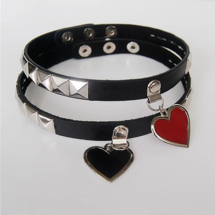Vintage PU Leather Choker Necklace Collar Punk Gothic Emo Love Heart
