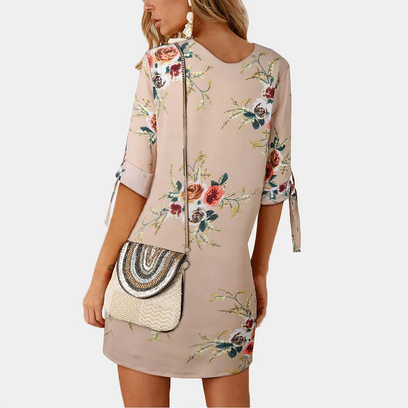 2019 Women Summer Dress Boho Style Floral Print Chiffon Beach Dress Tunic Sundress Loose Mini Party Dress Vestidos Plus Size 5XL