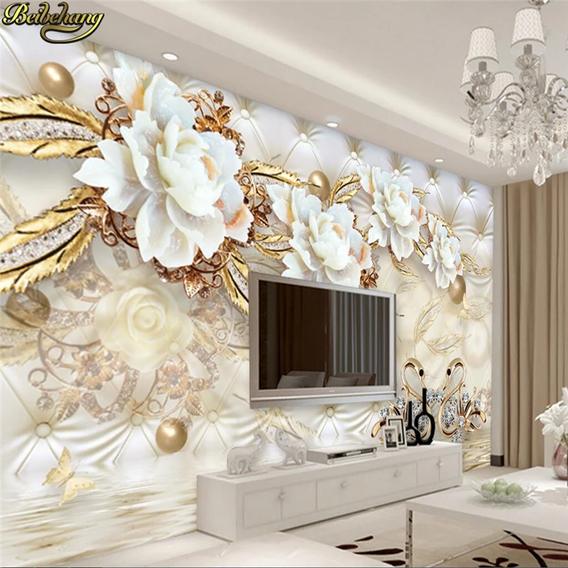 

beibehang Custom wallpaper large mural 3d luxury white flowers soft bag ball jewelry TV wall papel de parede wall paper