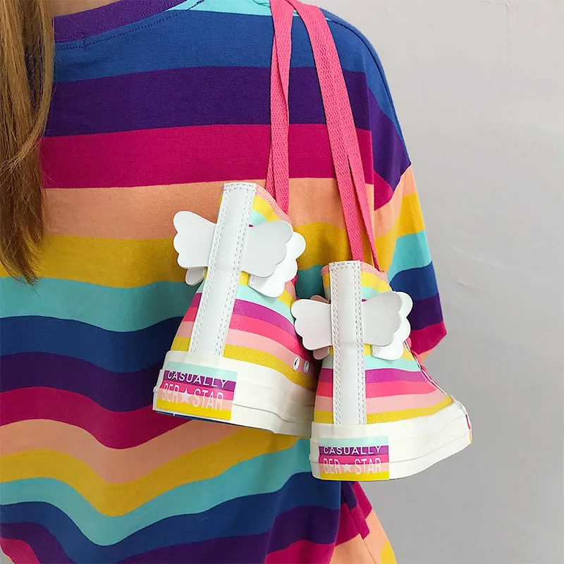 

Luxury Women Angel Wings Patchwork Shoes Brand Lovely Girls Canvas Thick Heel Sneakers Designer Rainbow Bottom Running Platform