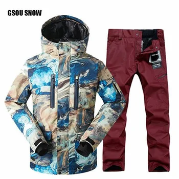 

2018 FREE SHIPPING Snowboard Jacket + Pantalones Masculina Nueva Gsou Hombres Traje De Impermeable al Aire Libre Deporte Campin