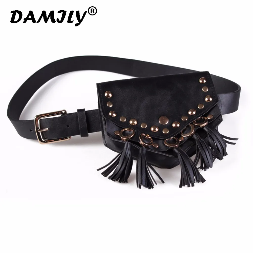 Fashion New Women Waist Belt With Female Rivet Tassel Belt Bag Phone Pouch Bags Double Use Belt ...