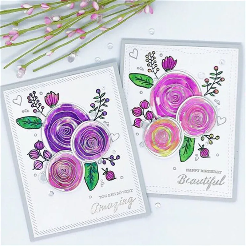 

InLoveArts 14*14cm Flower Blessed Metal Cutting Dies Clear Stamps Album Embossing Clear Stamps Cut Dies DIY Crafts Stencils Dies