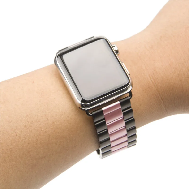 Роскошный ремешок из нержавеющей стали черный для часов iWatch серии 1 2 3 деловой