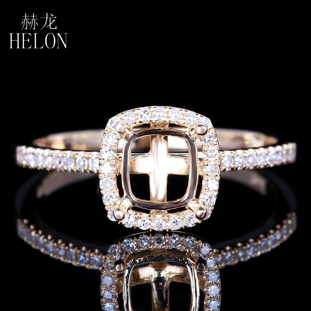 

HELON Cushion 6x5.5mm Semi Mount Real Natural Diamonds Ring Solid 14K Yellow Gold Engagement & Wedding Women's Jewelry Ring