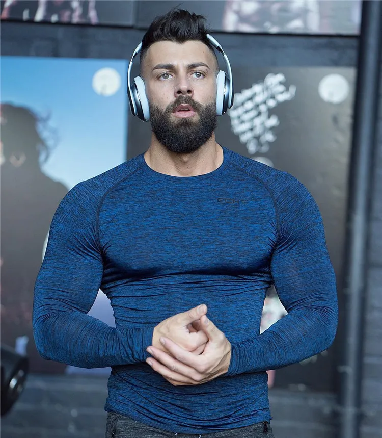 

Fashion Fitness Men's Long Sleeve Shirts Bodybuilding Sportswear Breathable Sweat Quick-drying Round Neck Sweatshirt