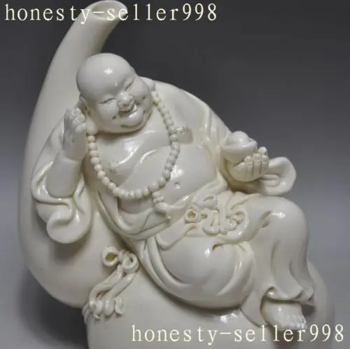 

christmas 7 inch " Chinese Dehua White Porcelain wealth Gourd Happy Laugh Maitreya Buddha Statue halloween