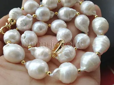 

ddh001515 13-15mm baroque Australian south sea white pearl necklace 18inch 28% Discount