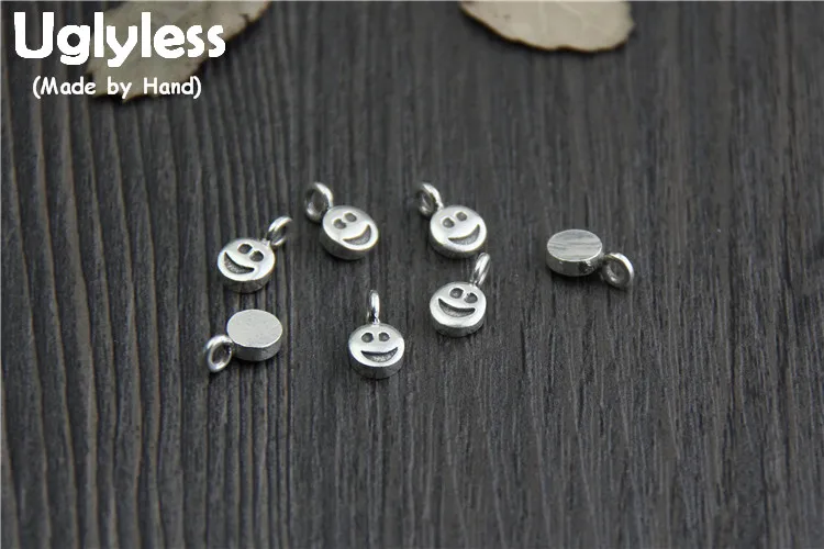 

Uglyless Real S925 Sterling Silver Round Flakes Charms Accessories Jewelry DIY Smile Face Pendants Handmade MINI Lovely Findings