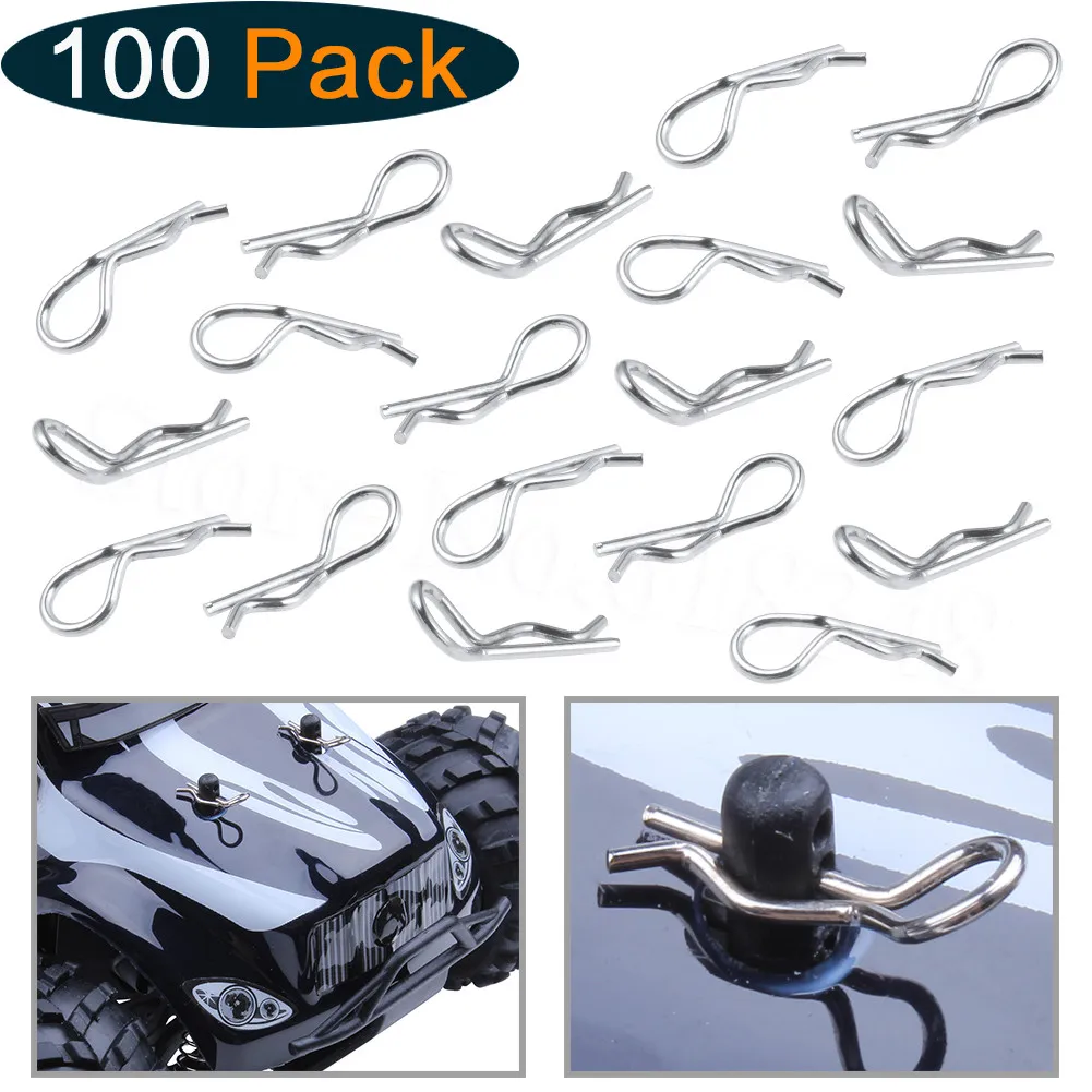 

100pcs Micro RC Body Clips Bent Springy R Pins for 1/24 1/28 Scale Mini Car Truck Buggy Models Bodyshell Replacement Parts