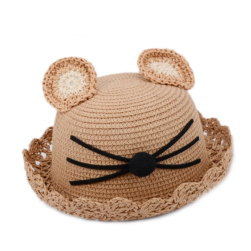 سترو القبعات الأطفال الصيف الشمس الأذن الديكور القط شاطئ كاب بنات الشمس الفتيان الأطفال مرن قبعة الشمس قبعة صلبة YY17173