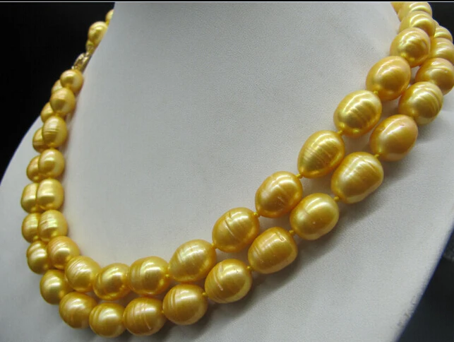 

Free shipping >>>>>charming AAA++south sea 10-13mm yellow natural pearl necklace 18-19" 14kCLASP