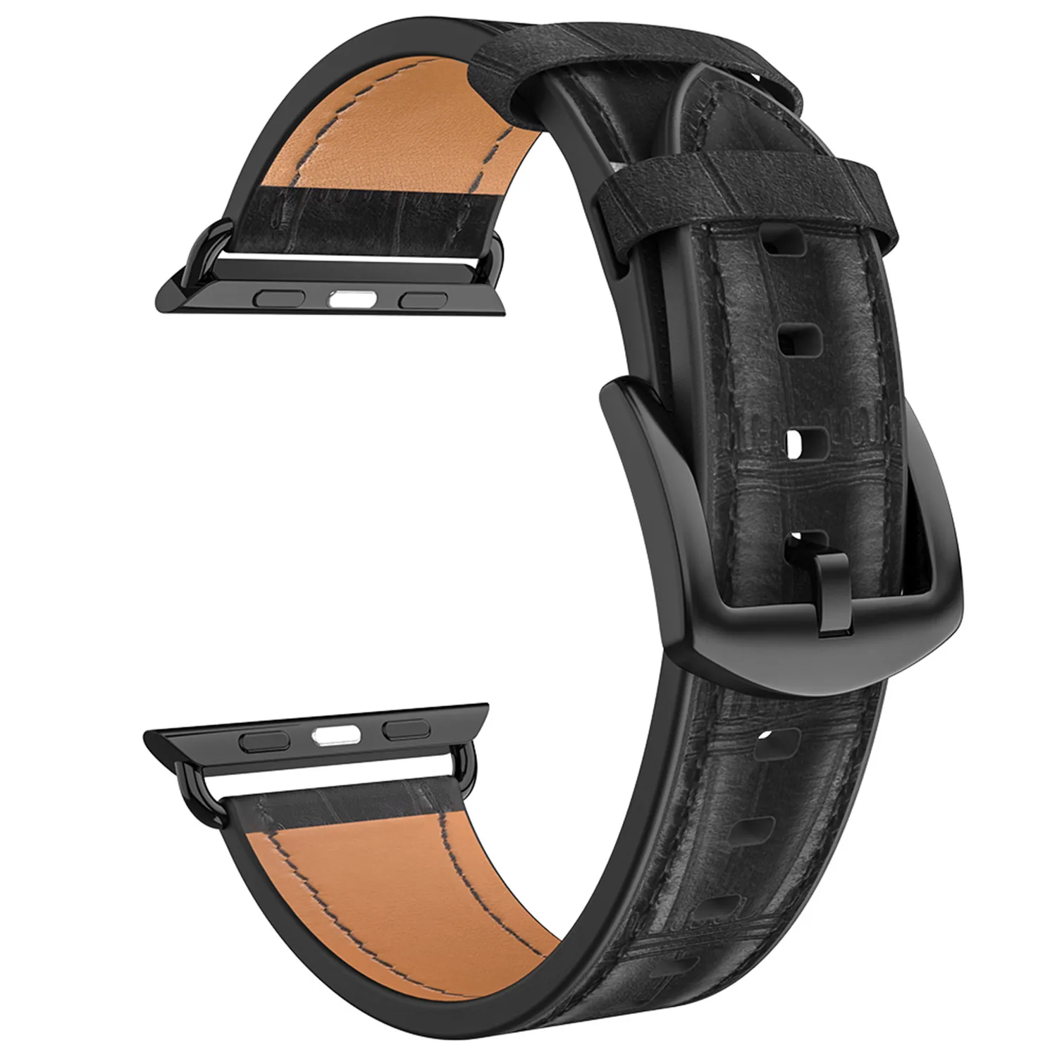 HOCO часы ремешок для Apple Watch ремешок серии 5 4 3 2 1 бамбуковый Узор Натуральная кожа браслет для iWatch 44 мм 42 мм 40 мм 38 мм - Цвет ремешка: Черный