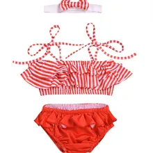 Новое поступление, летний купальник для девочки, милое детское бикини для маленькой девочки, купальник в красную полоску, купальный костюм, пляжная одежда для купания от 0 до 24 месяцев