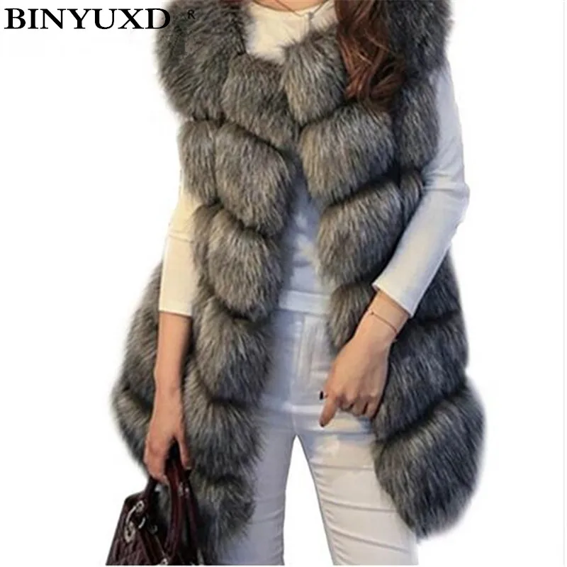 parka jacket women BINYUXD 2022 New Winter Coat Women Faux Fox Fur Coat Plus Size Women Stand Collar Long Sleeve Faux Fur Jacket Fur gilet fourrure puffy coats