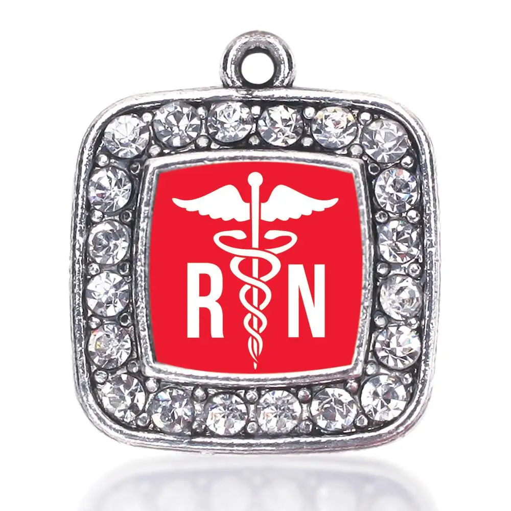 

REGISTERED NURSE SQUARE CHARM ANTIQUE SILVER PLATED CRYSTAL JEWELRY