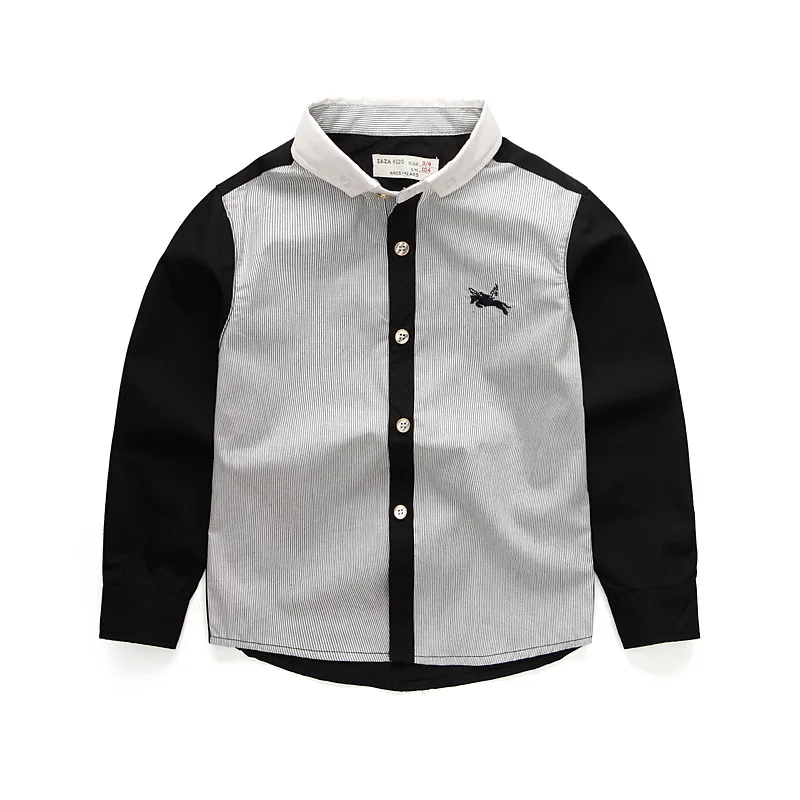 Детские рубашки для мальчиков г. Весенне-Осенняя детская модная повседневная рубашка в полоску для мальчиков, топы с длинными рукавами, От 2 до 9 лет Одежда для маленьких мальчиков - Цвет: a-Black Gray