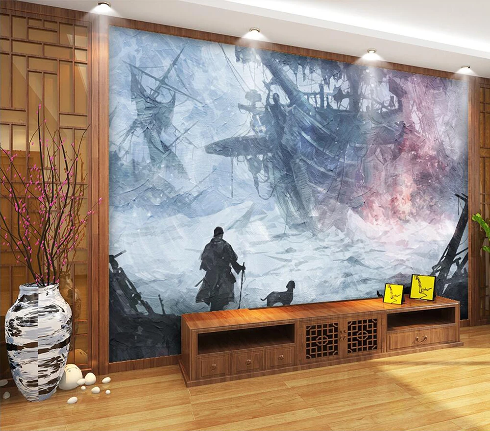 カスタム壁紙手描きコルセア戦闘背景壁 Fabric Textile Wallcoverings Aliexpress