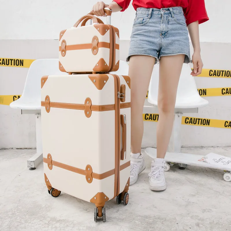 Багаж 2" 22" 2" 26" дюймов женский Жесткий Ретро багаж на колёсиках набор багаж на колесиках с косметичкой винтажный чемодан для девочек - Цвет: 1PCS