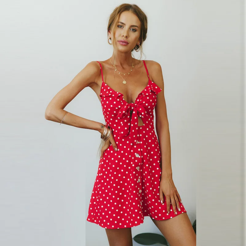 2018 Dot Button Sexy Casual Summer Spaghetti Strap Dress Long Boho Beach Women Sundress Vestidos 