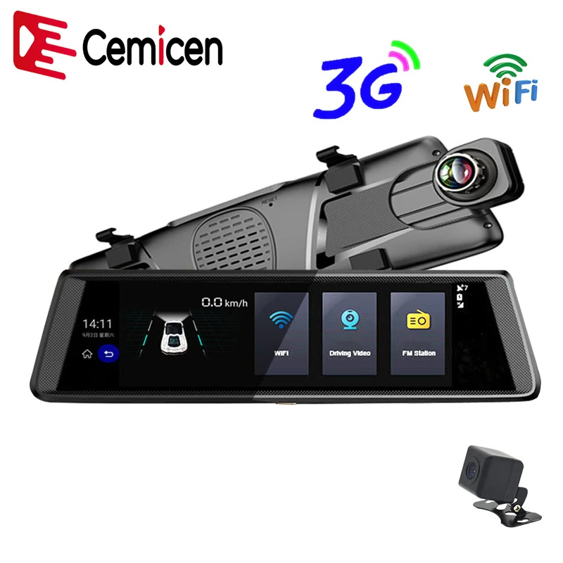 

Cemicen Android 5.0 10 Inch 3G Car DVR Dash Cam Touch Rearview Mirror Dash Camera Dual Lens GPS Navigation Wifi Bluetooth Radar