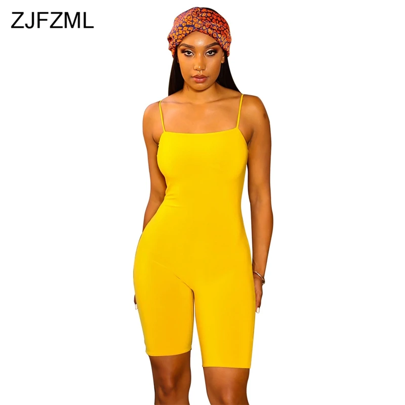 

ZJFZML Plus Size Sexy Sling Romper 2018 Women Spaghetti Strap Backless One Piece Overalls Summer Solid Sleeveless Short Playsuit