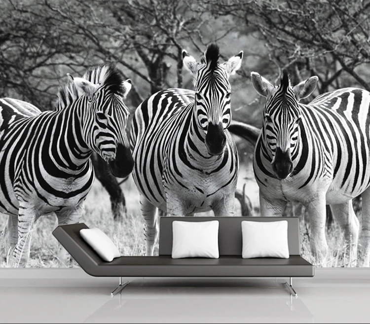 New 8d Large Mural Black White Zebra Wall Art 3d Mural Wallpaper 3d
