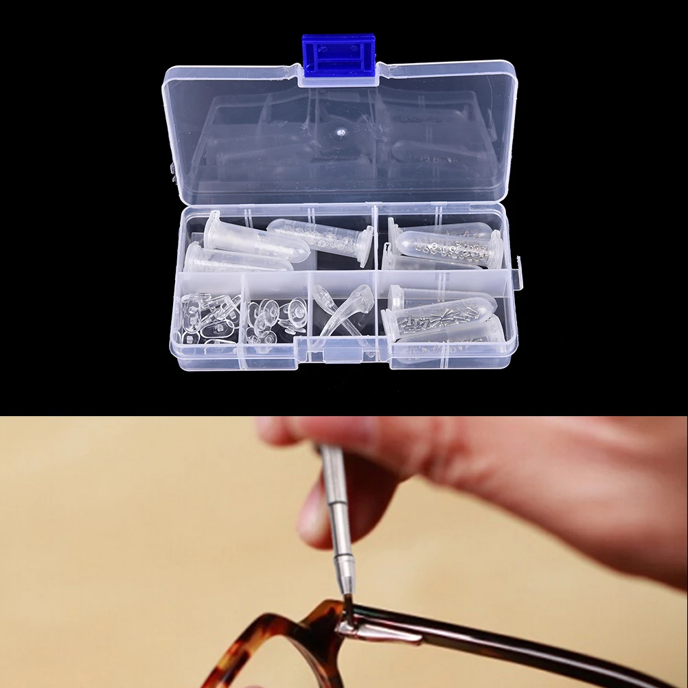 

Eyeglass Glasses Repair Kit Small Screws Nuts Washers with Nose Pads Screwdrivers for Sunglasses Watch Jewelry Fixing tool