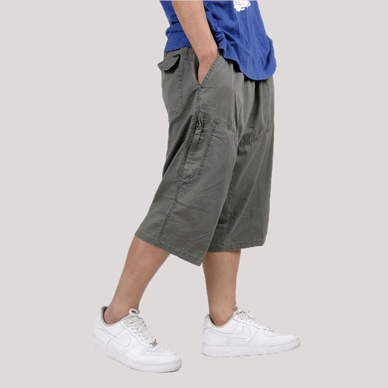 Летние укороченные брюки мужские свободные тонкие шорты большого размера Бриджи Спортивные Повседневные Шорты мужские с несколькими карманами - Цвет: Армейский зеленый