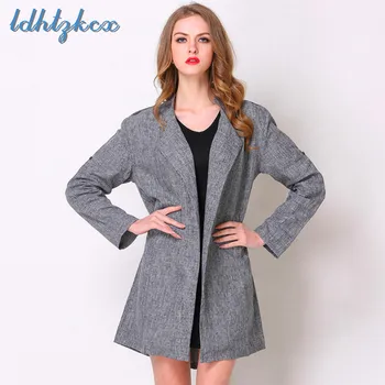 

Dark Gray Long-sleeved Windbreaker Female 2018 Spring-autumn Casual Long Section Large Size Thin Windbreaker Fashion Coat LD137